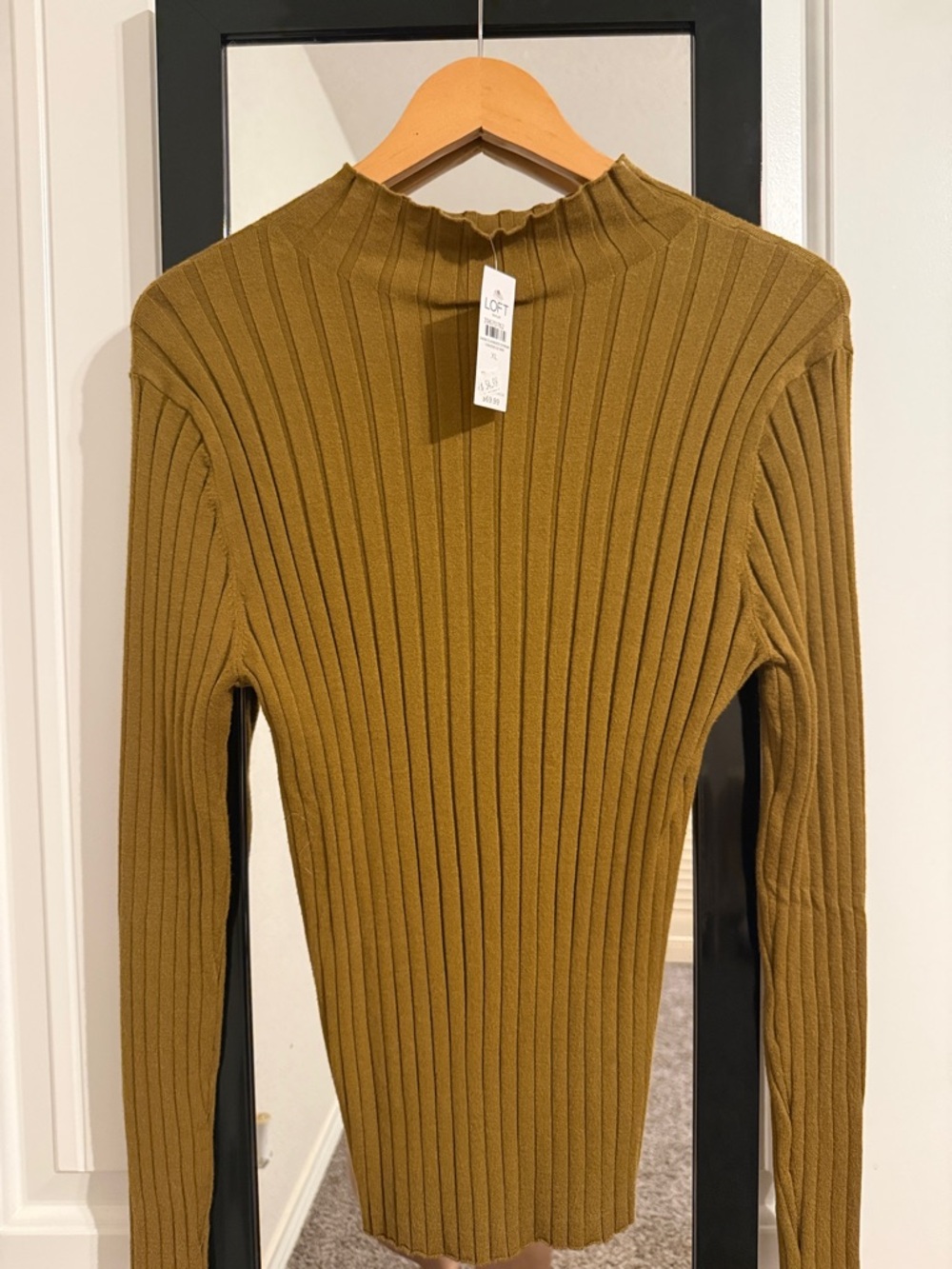 LOFT Olive Green Ribbed Mock Neck Sweater
